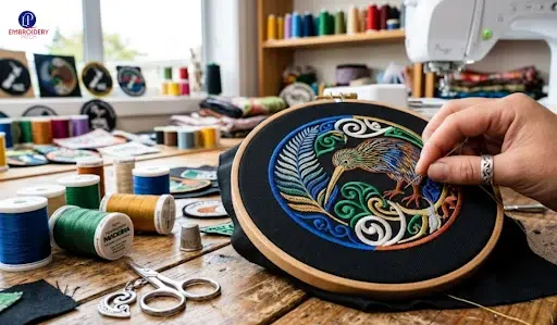 Making embroidered patches with handcrafting.