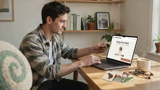 A-man-ordering-custom-patches-online-on-his-laptop.